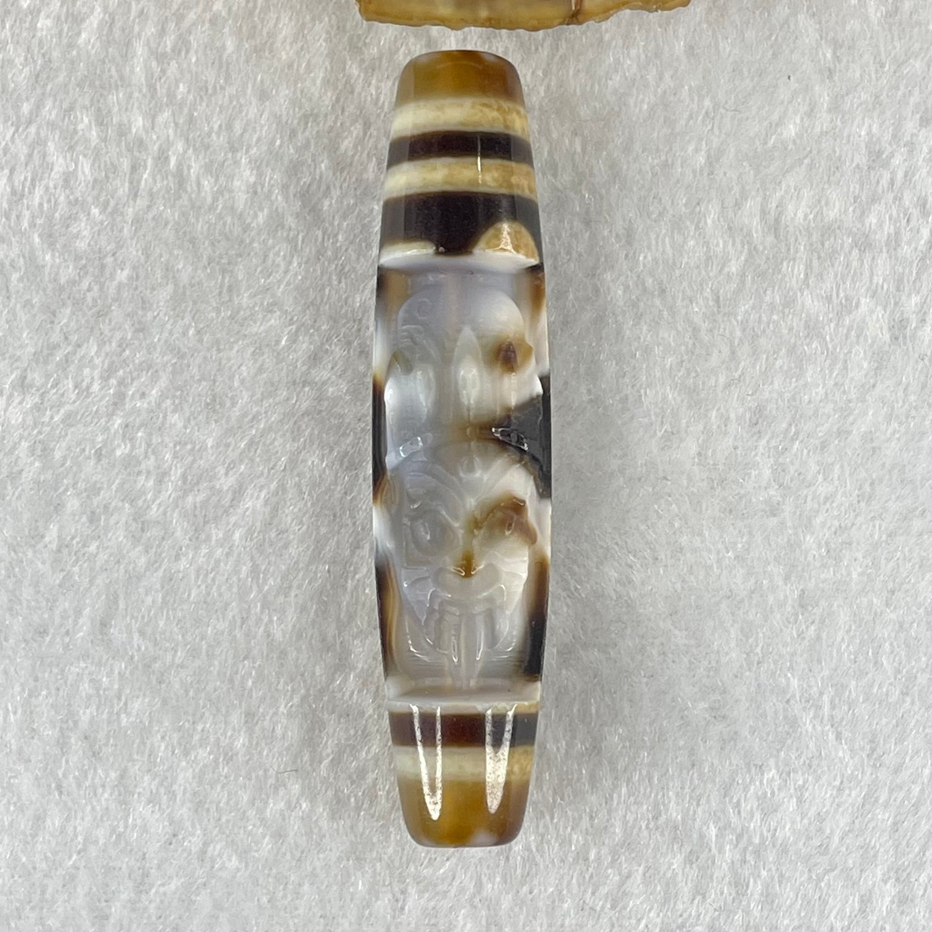 Natural Powerful Tibetan Old Oily Agate 6 Eyes with Zha Ji La Mu Female Cai Shen Carvings Dzi Bead Heavenly Master (Tian Zhu) 三眼扎基拉姆女财神天珠 13.25g 57.8 by 12.7mm - Huangs Jadeite and Jewelry Pte Ltd