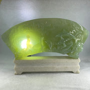 Natural Semi Icy Green Serpentine 3 Seals with Double Whales on Shan Shui with Stone Stand Display  3,486.0g 326.0 by 50.0 by 210.0mm - Huangs Jadeite and Jewelry Pte Ltd