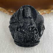 Type A Opaque Black Omphacite Jadeite Good Vs Evil Manjushri Bodhisattva Pendant Rabbit Zodiac Guardian 39.25g 50.5 by 44.0 by 13.3mm - Huangs Jadeite and Jewelry Pte Ltd