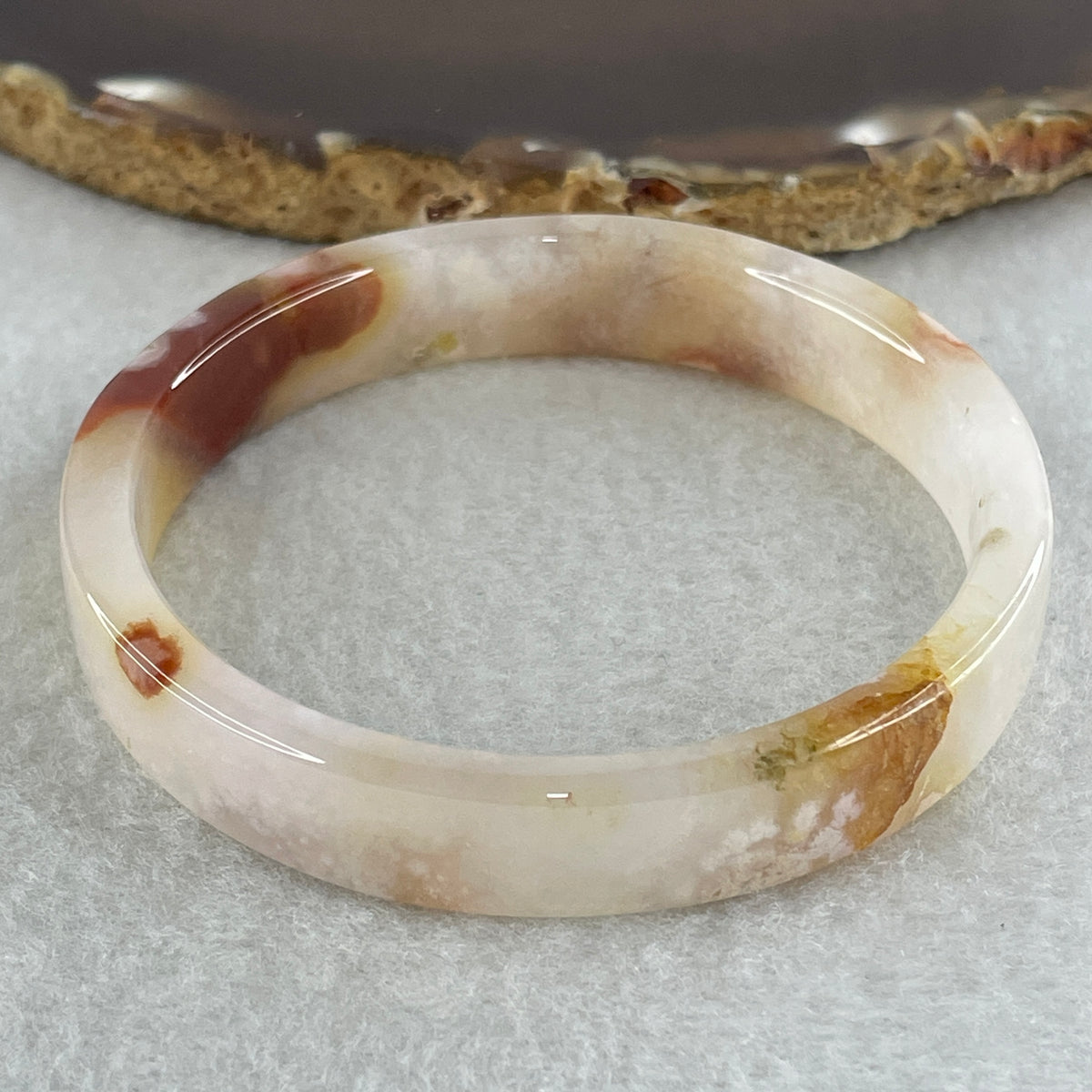 Natural Pink Flower Agate Set Bangle 104.16g Inner Diameter 56.0mm 10.8 by 5.2mm (Very Very Slight External Rough) - Huangs Jadeite and Jewelry Pte Ltd