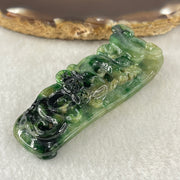 Antique Natural Type A Old Mine Spicy Green with Dark Green Patches Jadeite Dragon Coins with Ruyi Pendant 26.94g 57.8 by 21.2 by 14.7mm - Huangs Jadeite and Jewelry Pte Ltd