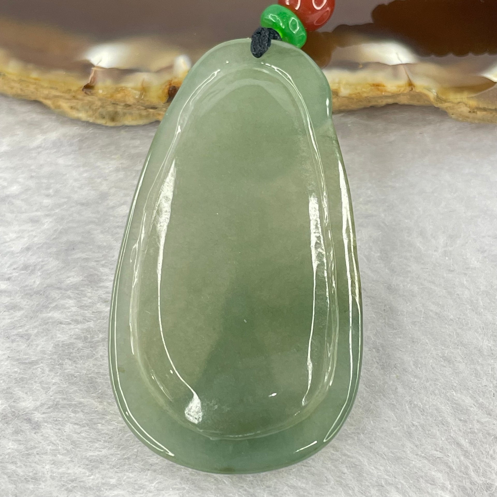 Type A Blueish Green Jadeite Benefactor Pendent 12.10g 48.0 by 26.0 by 4.2mm - Huangs Jadeite and Jewelry Pte Ltd