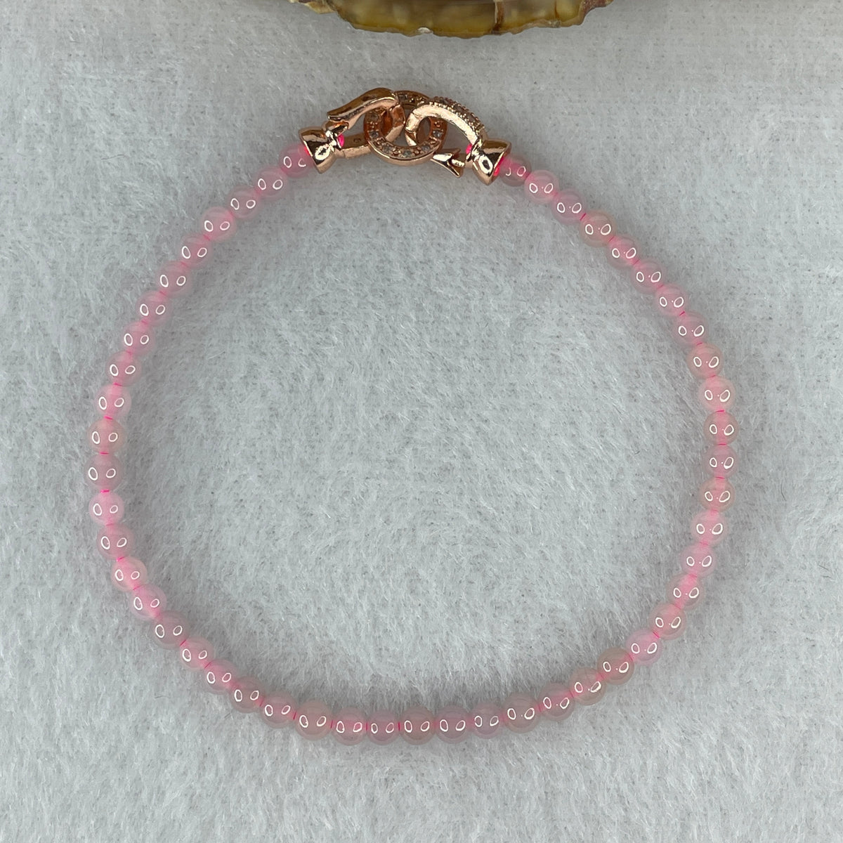 Natural Type A Semi-Icy Pink Jadeite Beads Bracelet | 17cm Delicate 3.8mm Round Genuine Pink Jade Bracelet Rose Gold Clasp (5.32g 49 Beads) - Huangs Jadeite and Jewelry Pte Ltd