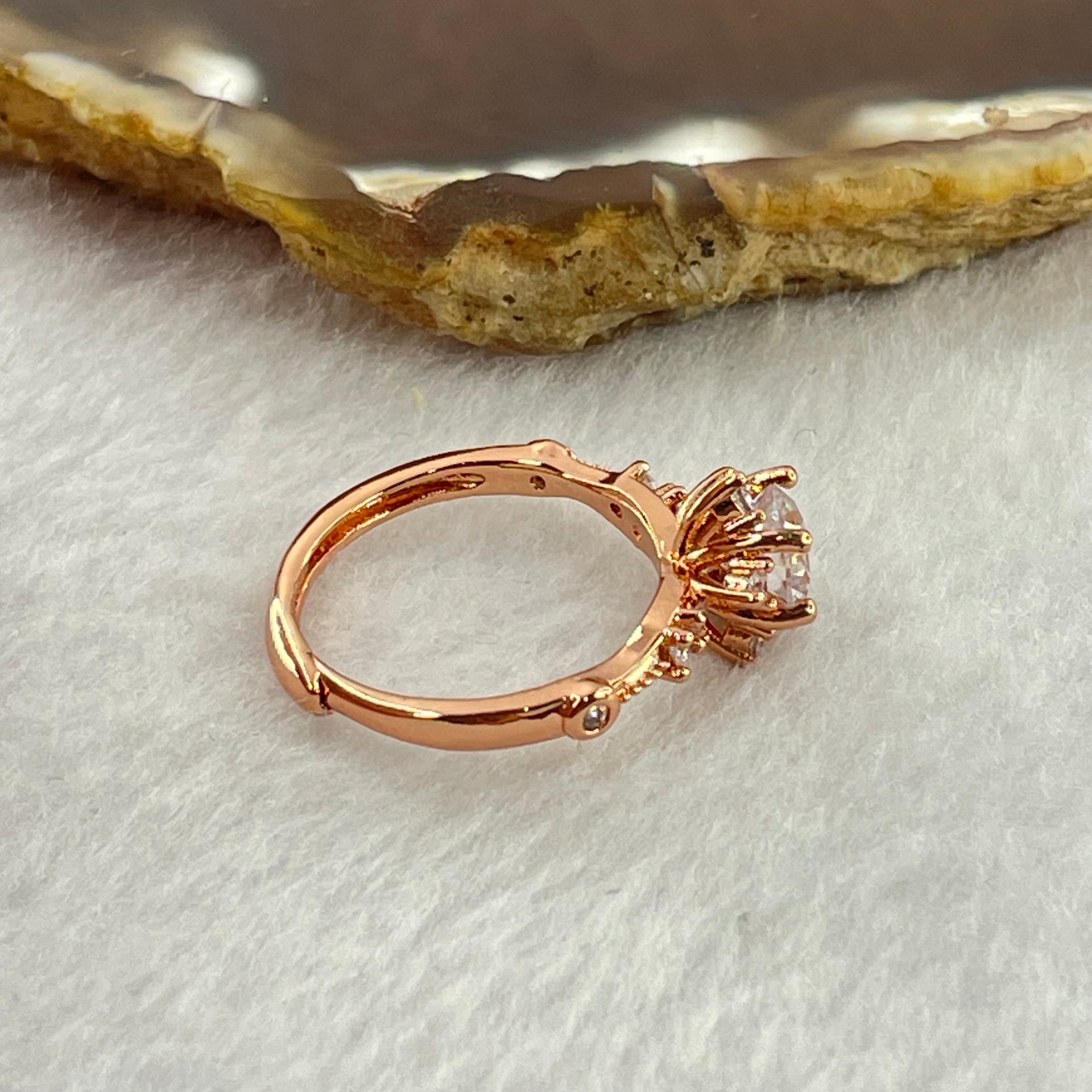 Colourless Cubic Zirconia with Crystals In PT950 Plated Sliver Rose Gold Color Ring (Adjustable Size) 2.44g 6.2 by 4.2mm - Huangs Jadeite and Jewelry Pte Ltd