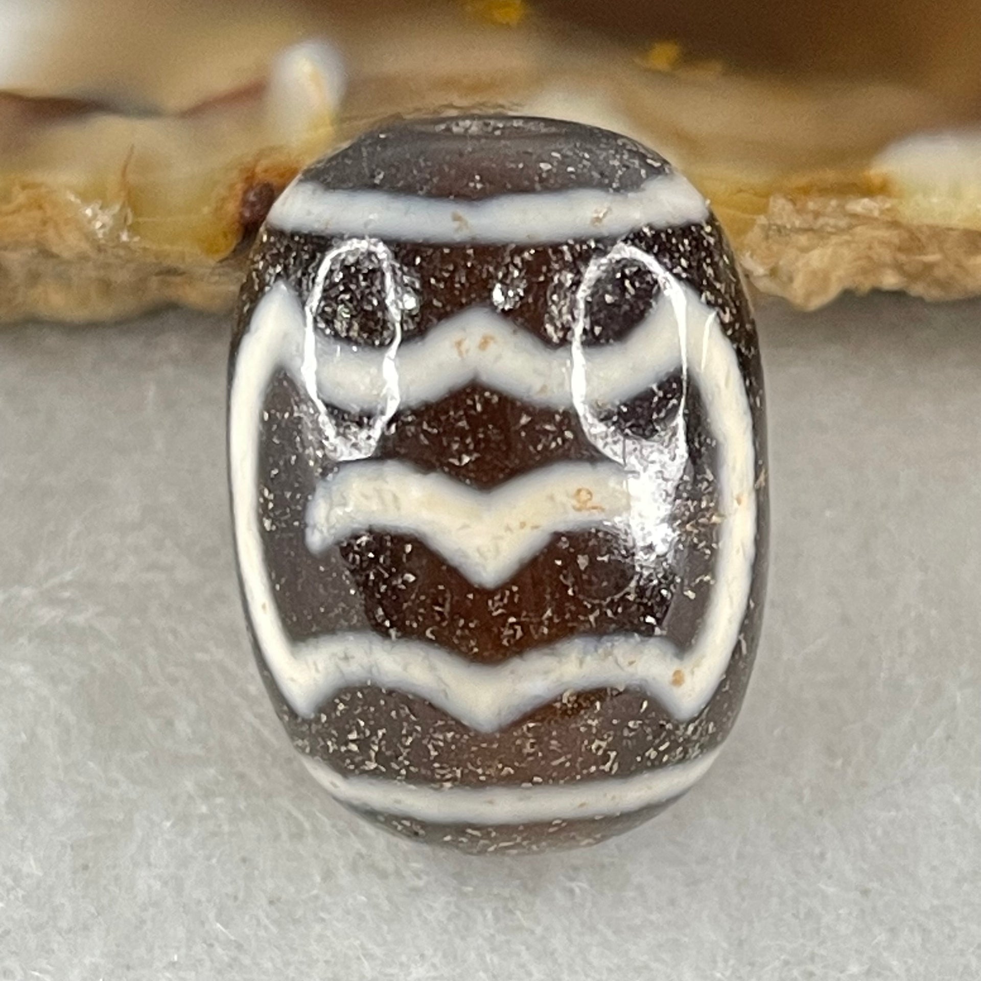 Natural Powerful Tibetan Old Oily Agate Double Garuda Dzi Bead Heavenly Master (Tian Zhu) 虎呀天诛 4.62g 17.6 by 13.1mm - Huangs Jadeite and Jewelry Pte Ltd