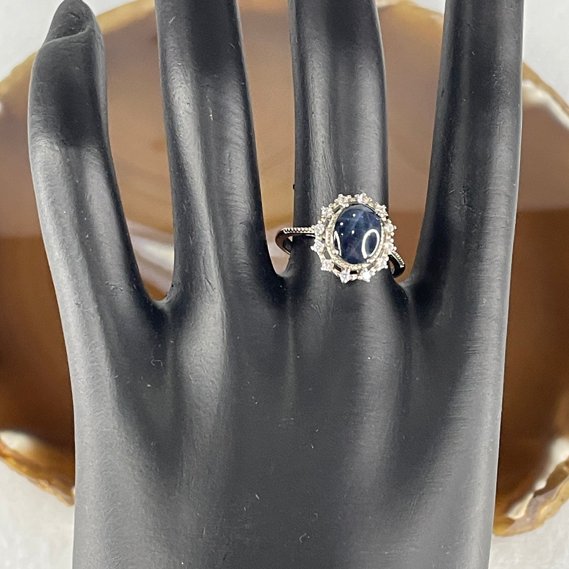 Natural-Synthetic-Blue-Star-Sapphire-with-Cubic-Zirconia-in-S925-Sliver-Ring-2.45g-9.3-by-6.8-by-3.5mm-(Adjustable-Size)