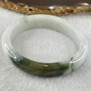 Type A Faint Lavender with Moss Green Patches Jadeite Oval Bangle 43.11g Internal Diameter 53.3mm 13.5 by 6.9mm (Slight External Roughs and Internal Lines) - Huangs Jadeite and Jewelry Pte Ltd