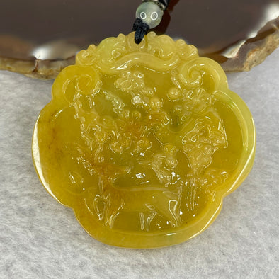 Type A Yellow Jadeite Pendent Deer and Flower Pendent 28.69g 49.2 by 50.7 by 5.6mm - Huangs Jadeite and Jewelry Pte Ltd