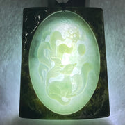 Grand Master Type A Blueish Green with Dark Brown Skin Jadeite 9 Tail Fox Pendant 41.48g 53.5 by 42.3 by 9.8mm - Huangs Jadeite and Jewelry Pte Ltd