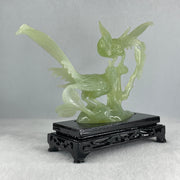Natural Green Serpentine Double Phoenix with Wooden Stand Display 411.1g 25.0 by 70.0 by 170.0mm - Huangs Jadeite and Jewelry Pte Ltd
