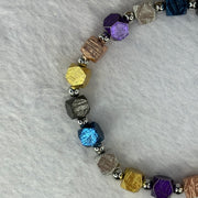 Natural Meteorite in Multi Color Blocks with Mini Stainless Steel Beads Bracelet 天然天铁手链 6.4mm 16cm 19 pcs - Huangs Jadeite and Jewelry Pte Ltd