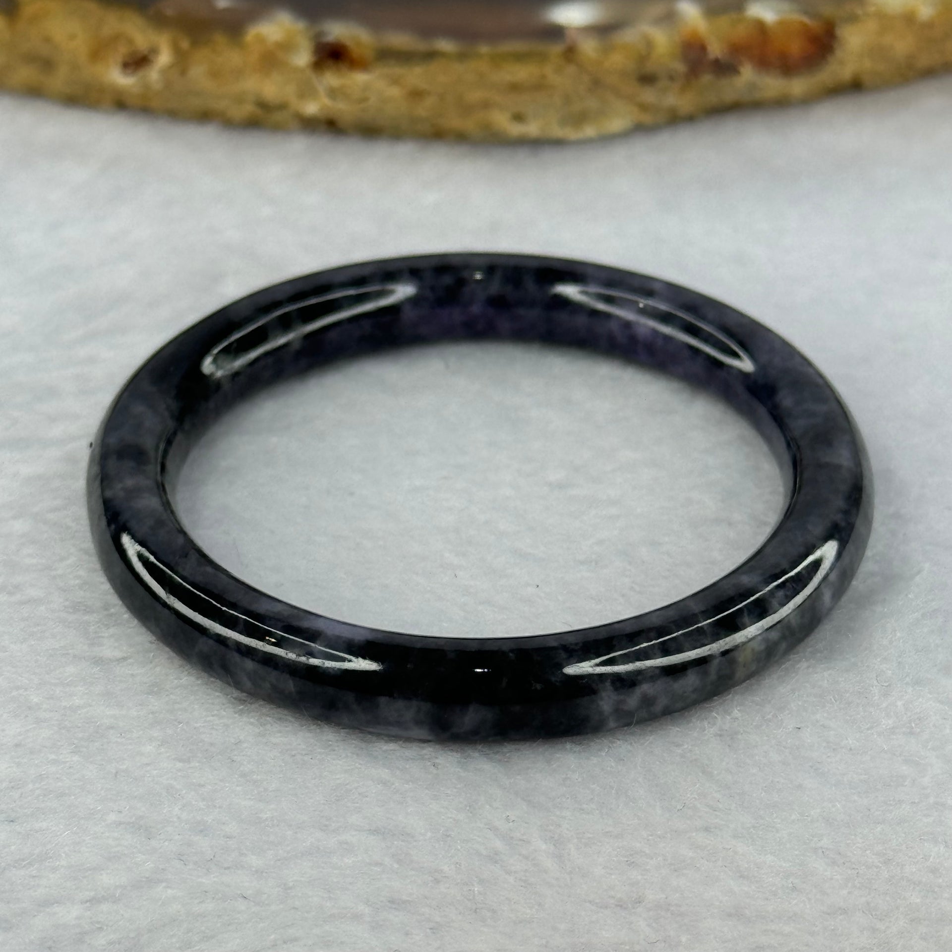 Type A Black Grey Wuji Jadeite Baby Bangle 15.07g Internal Diameter 39.8mm 6.6 by 6.2mm - Huangs Jadeite and Jewelry Pte Ltd