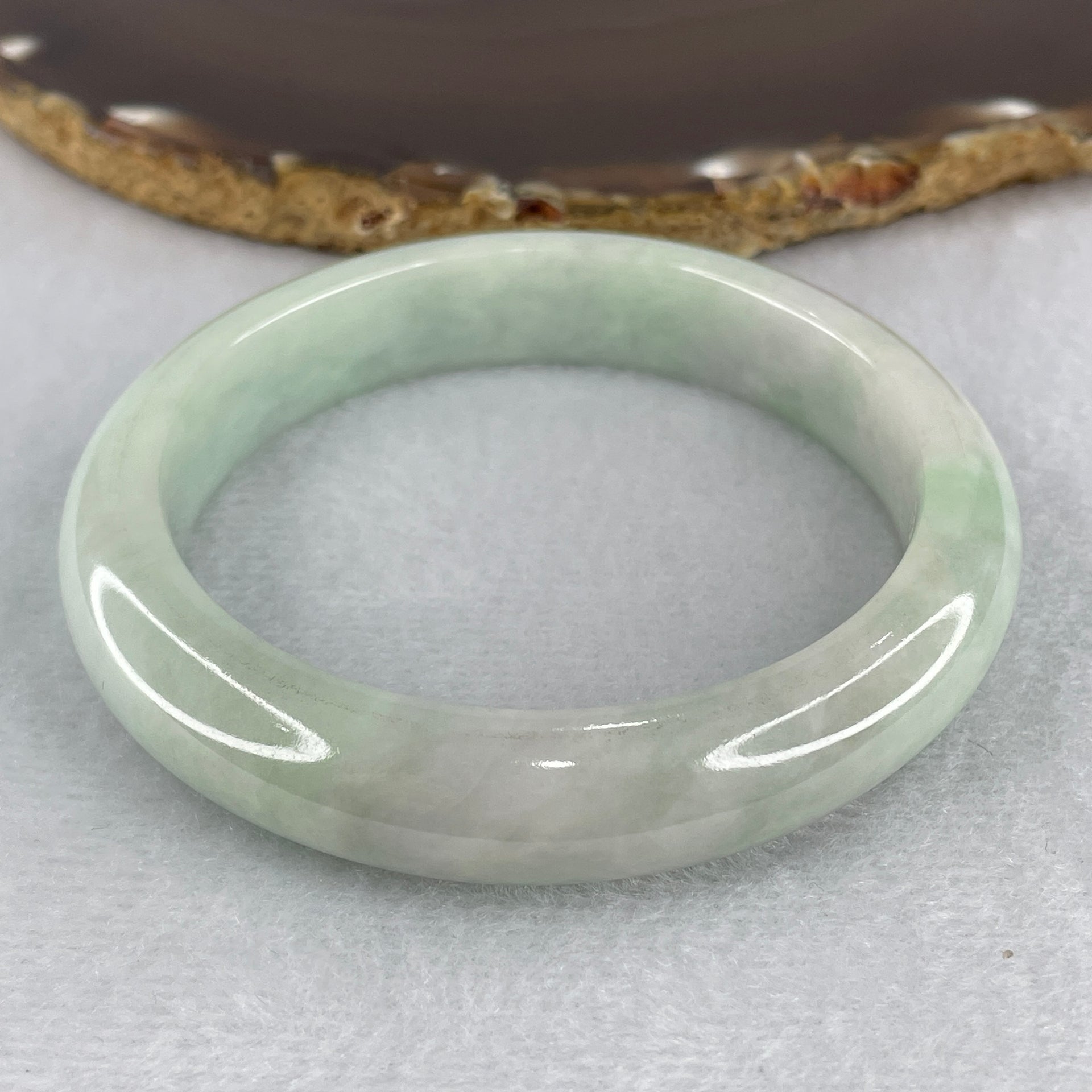 Certified Natural Type A Light Green with  Faint Lavender Patches Jadeite Bangle 62.580g Internal Diameter 58.5mm 12.5 by 9.2mm (Very Slight Internal Lines) - Huangs Jadeite and Jewelry Pte Ltd