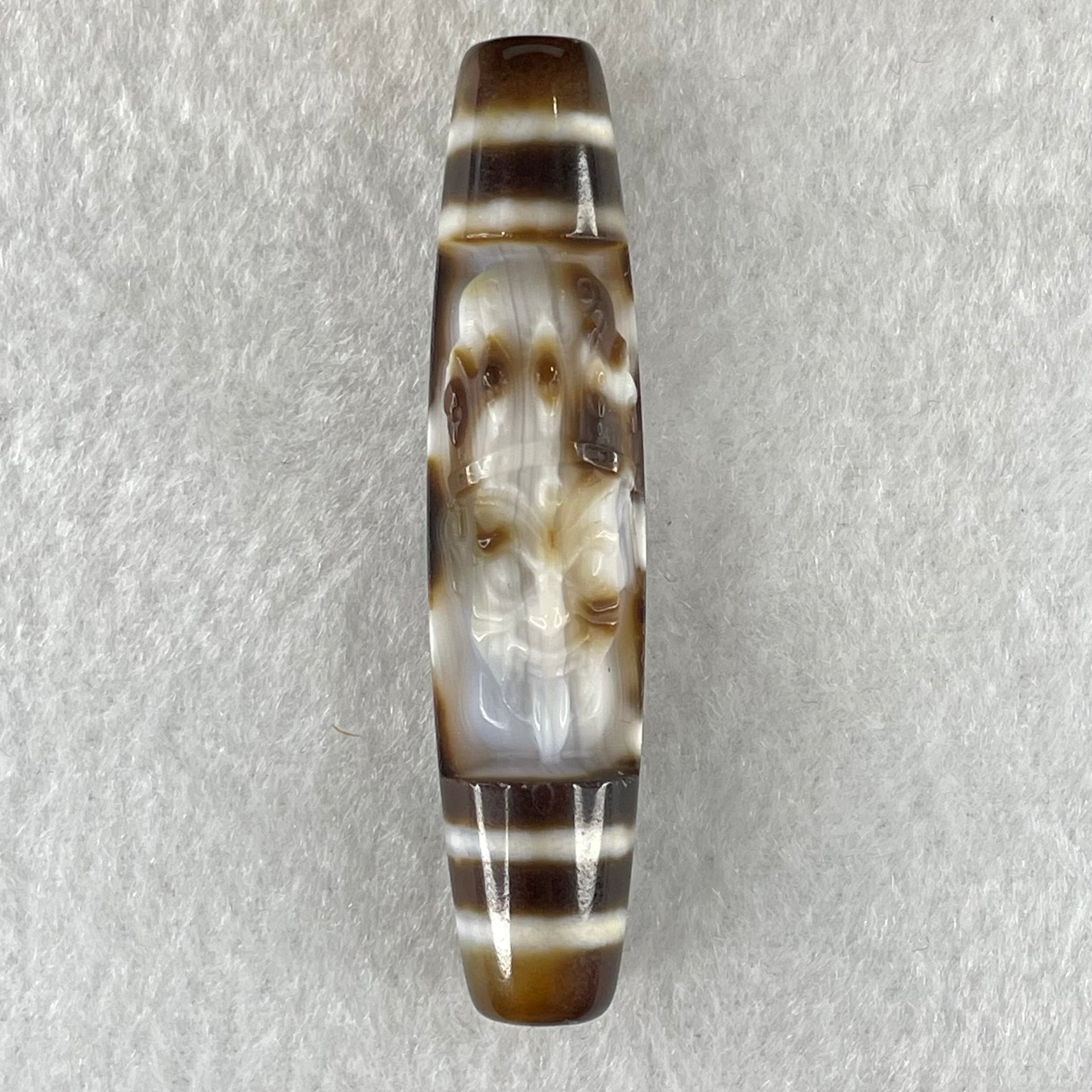Natural Powerful Tibetan Old Oily Agate Zha Ji La Mu Female Cai Shen and 6 Eyes Dzi Bead Heavenly Master (Tian Zhu) 扎基拉姆女财神六眼天珠 13.32g 58.0 by 13.1mm - Huangs Jadeite and Jewelry Pte Ltd