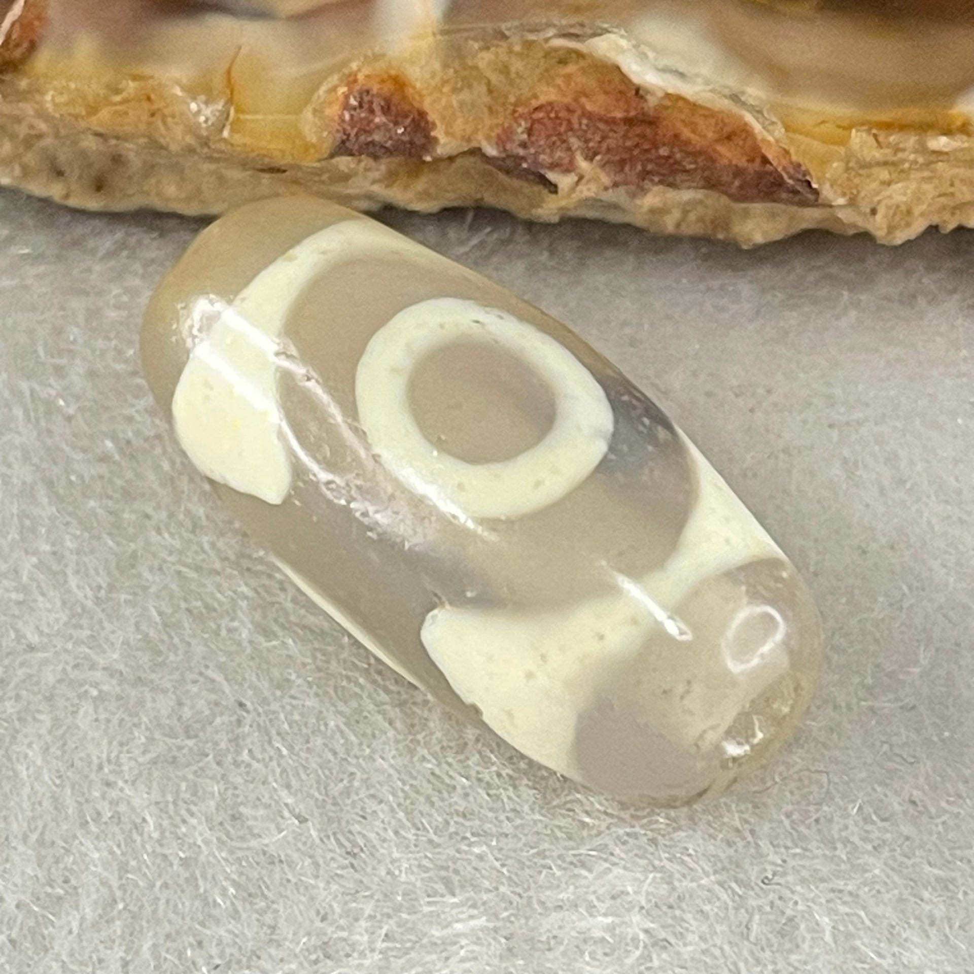 Natural Powerful Tibetan Old Oily Agate 3 Eyes Dzi Bead Heavenly Master (Tian Zhu) 三眼天诛 2.60g 19.9 by 9.6mm - Huangs Jadeite and Jewelry Pte Ltd
