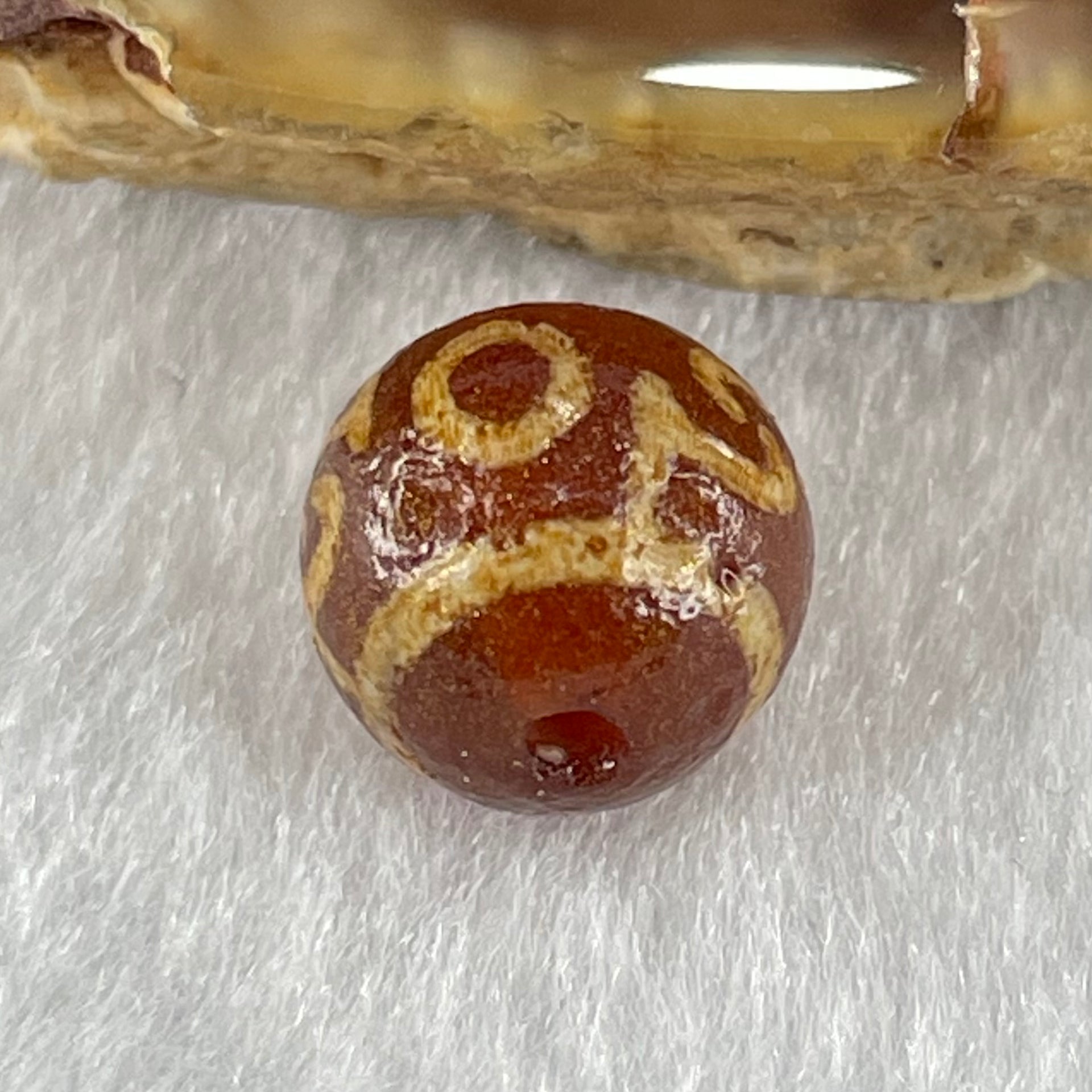 Natural Powerful Tibetan Old Oily Agate 3 Eyed Dharma Vajra Dzi Bead Heavenly Master (Tian Zhu) 三眼金刚杵天珠 1.33g 9.7 by 10.0mm - Huangs Jadeite and Jewelry Pte Ltd