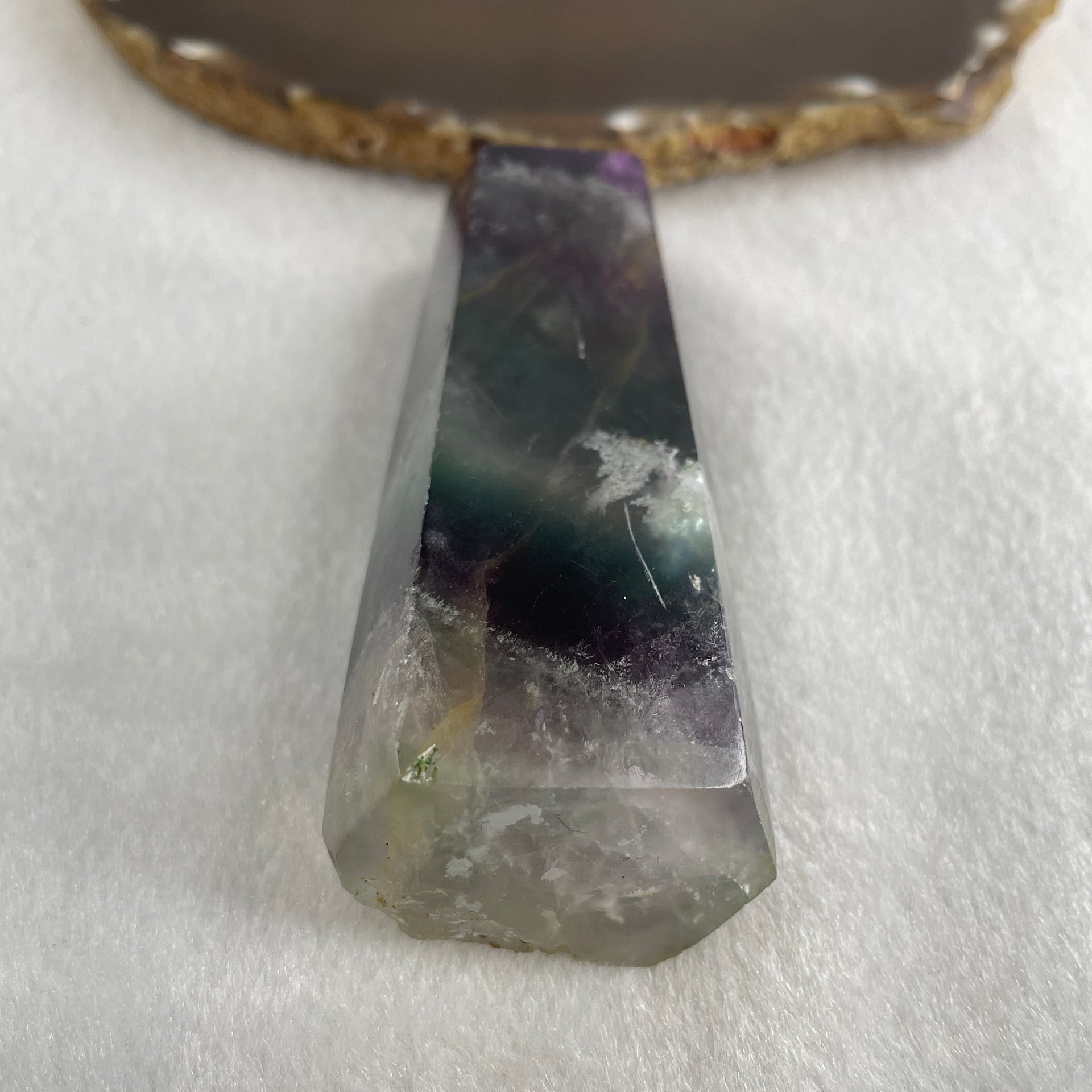 Natural Green and Purple Fluorite Quartz Tower Display 173.67g 99.8 by 34.9 by 35.6mm - Huangs Jadeite and Jewelry Pte Ltd