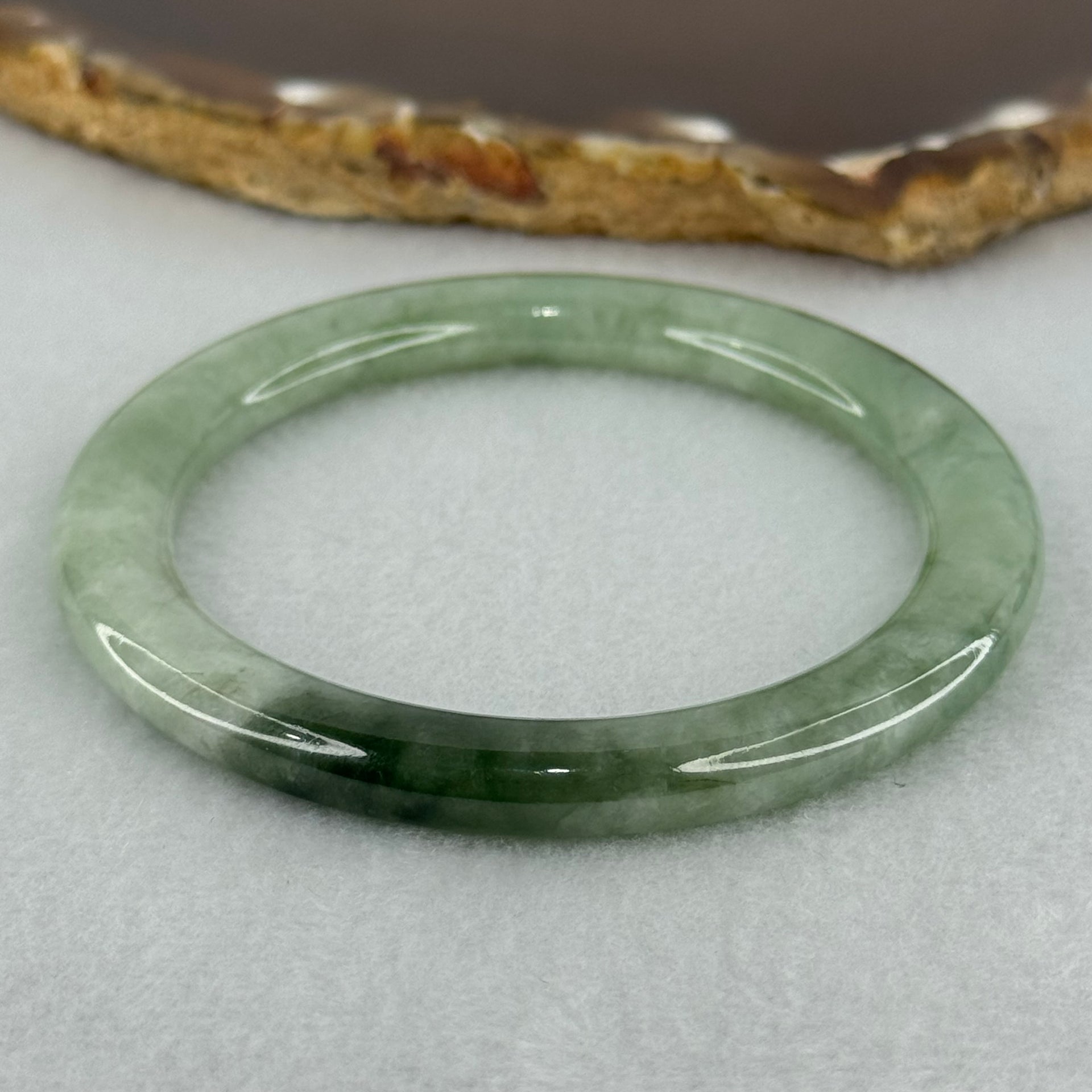 Type A Green with Dark Green  Piao Hua Jadeite Bangle Internal Diameter 51.0mm 25.68g 6.3 by 8.2mm (Slight Internal Line) - Huangs Jadeite and Jewelry Pte Ltd