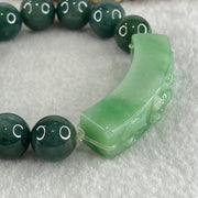 Type A Burmese Old Mine Blueish Green Jadeite Beads with Green Jadeite Twin Koi Fish and Flower Bracelet 60.96g 12.8mm 12 Beads 51.5 by 10.4 by 14.4mm - Huangs Jadeite and Jewelry Pte Ltd