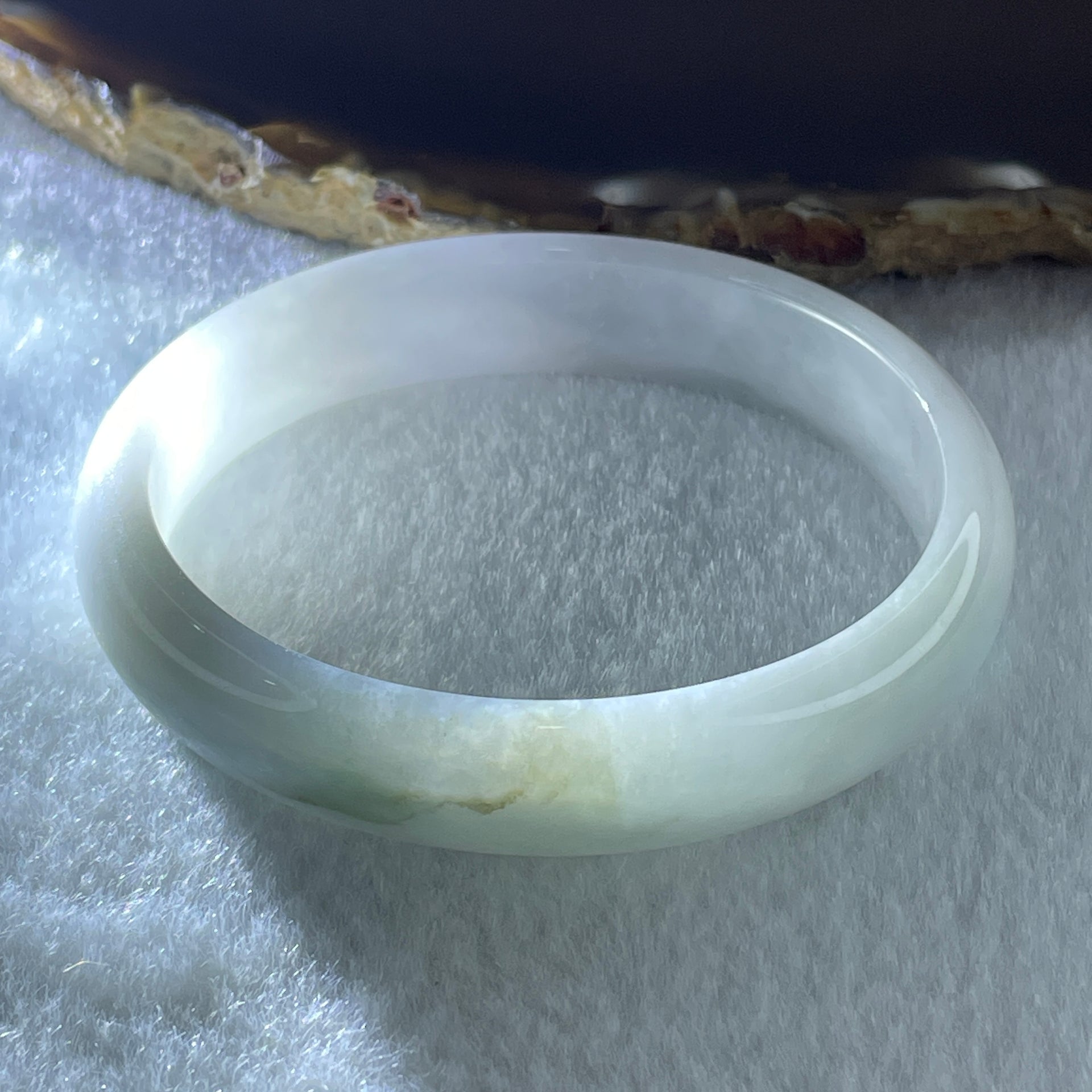 Natural Type A Faint Green Faint Lavender Jadeite Oval Bangle 37.24g Inner Diameter 56.6mm 12.7 by 6.4mm (Very Very Slight Internal Lines) - Huangs Jadeite and Jewelry Pte Ltd