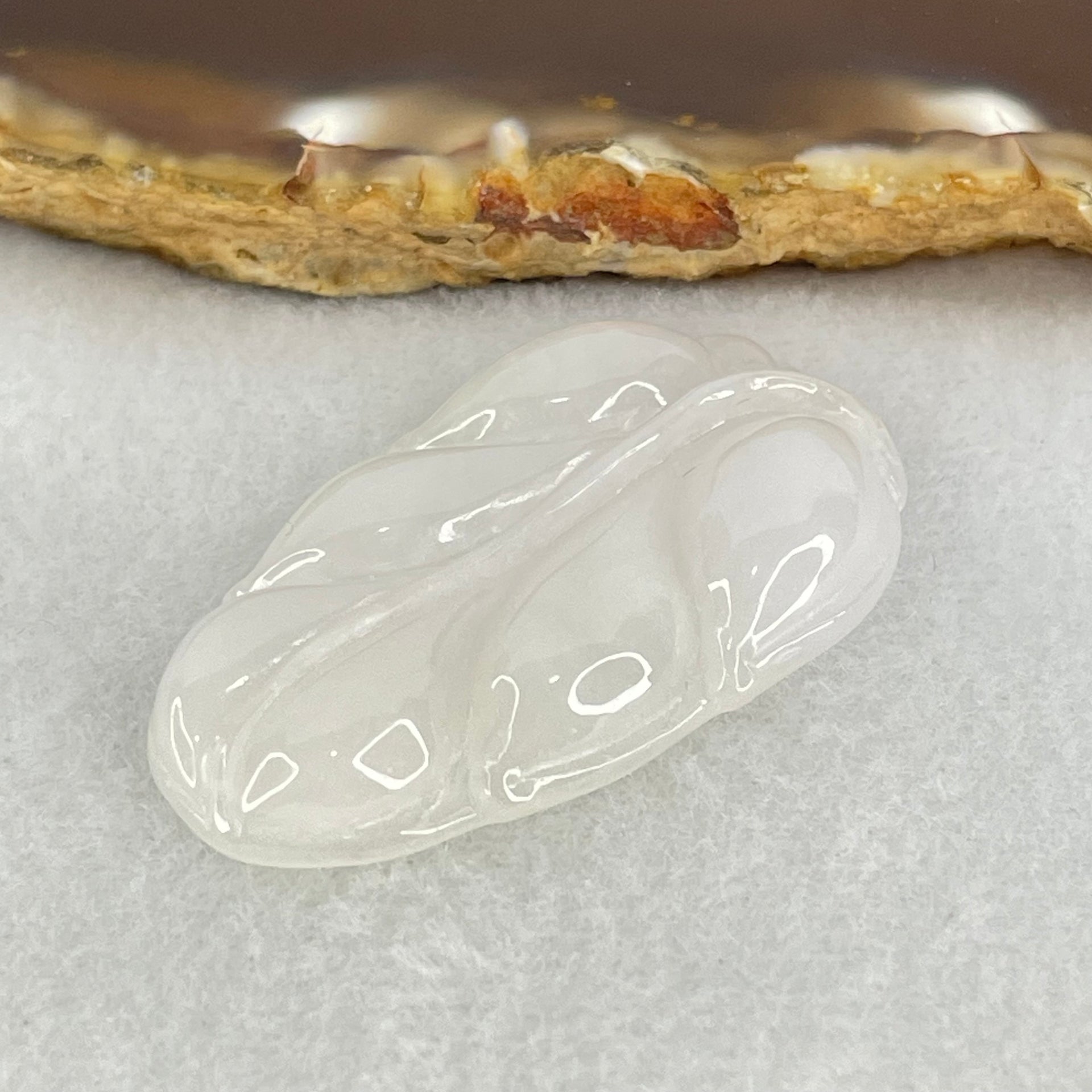 Type A White Jadeite Leaf Pendant 9.78g 40.5 by 23.9 by 6.3mm - Huangs Jadeite and Jewelry Pte Ltd
