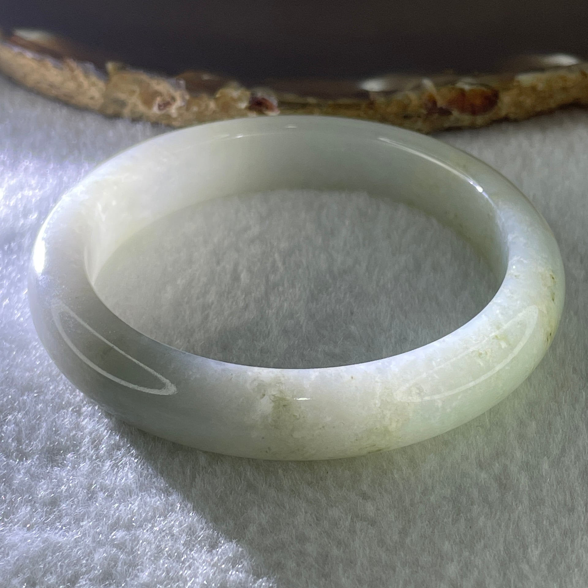 Type A Natural Light Green with Brown Spots Jadeite Bangle 53.14g Inner Diameter 57.0mm 11.6 by 9.1mm (Close to Perfect) - Huangs Jadeite and Jewelry Pte Ltd