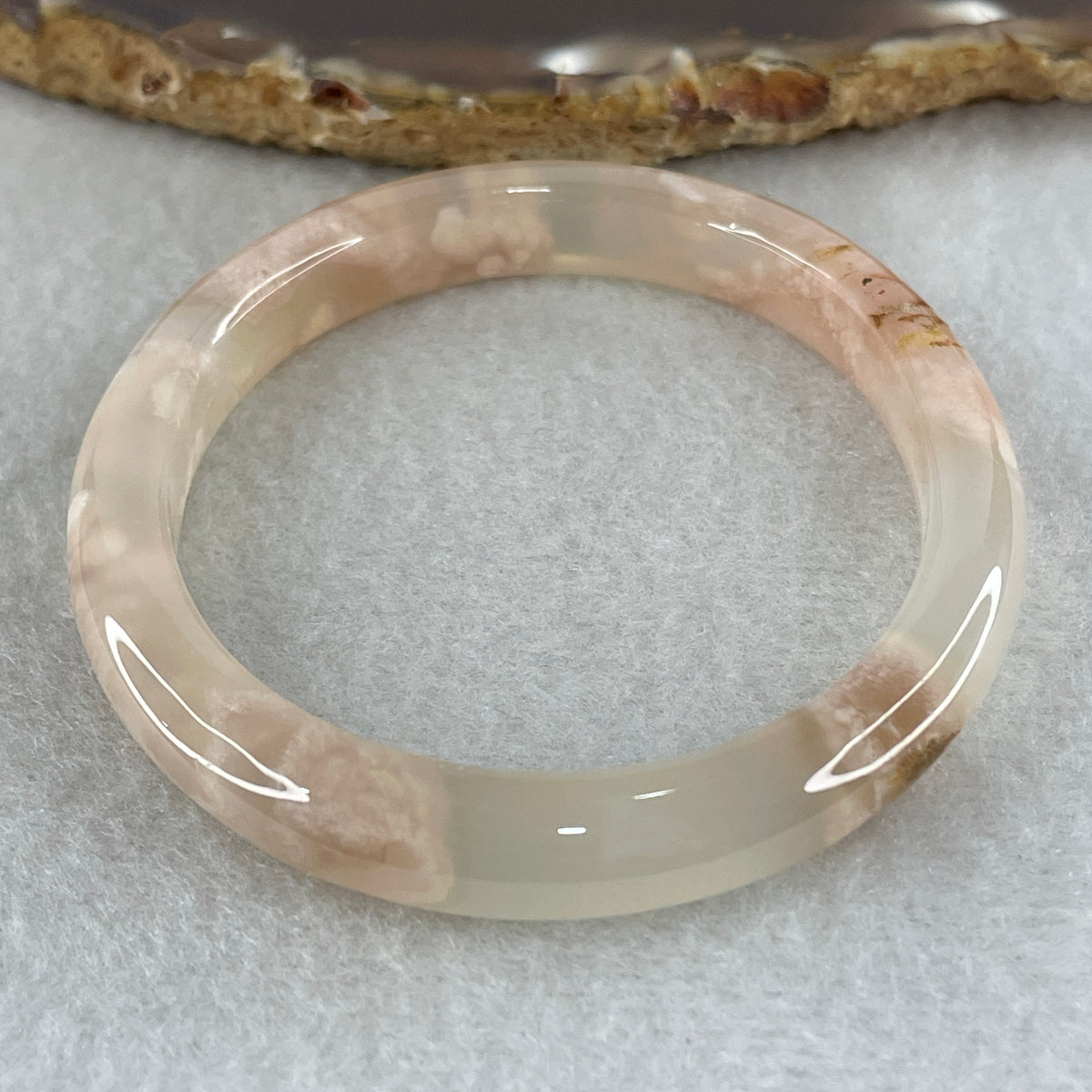 Natural Pink Flower Agate Oval Bangle Set | (63.99g | 54.6mm ID| 8.2 x 7.1mm | Blooming Self-Love & Emotional Renewal Anchor, Feng Shui Harmony & Petite Guifei Stacking Bangle Set) - Huangs Jadeite and Jewelry Pte Ltd