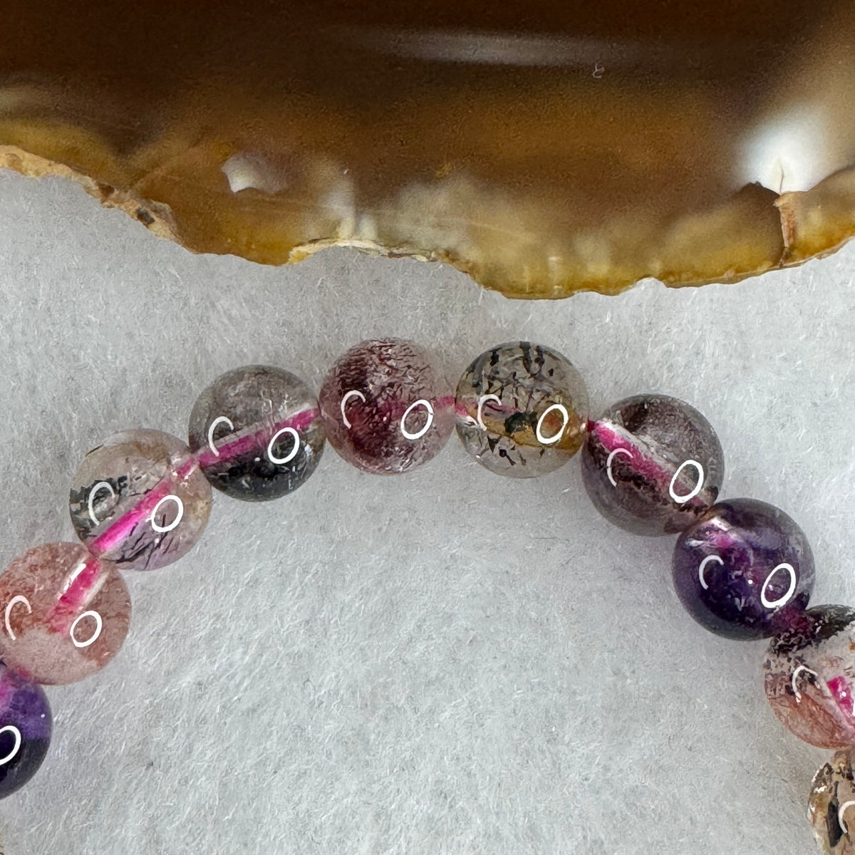 Certified Above Average Grade Natural Super 7 Crystal Beads Bracelet | 7.4mm Dainty Sacred 7-Mineral Synergy Power (13.30g | 15.5cm Petite Wrist Sizing | 26 Beads)