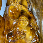 Natural Huang Hua Li Yellow Rosewood Milo Buddha with Money Bag and Ruyi Display with Wooden Stand 14,727.7g 410.0 by 280.0 by 750.0mm - Huangs Jadeite and Jewelry Pte Ltd
