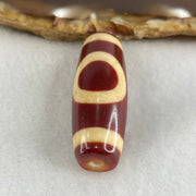 Natural Powerful Tibetan Old Oily Red White Agate One Eye Gold Metal Element Dzi Bead Heavenly Master (Tian Zhu) 一眼金天珠 10.96g 37.5 by 13.5mm - Huangs Jadeite and Jewelry Pte Ltd