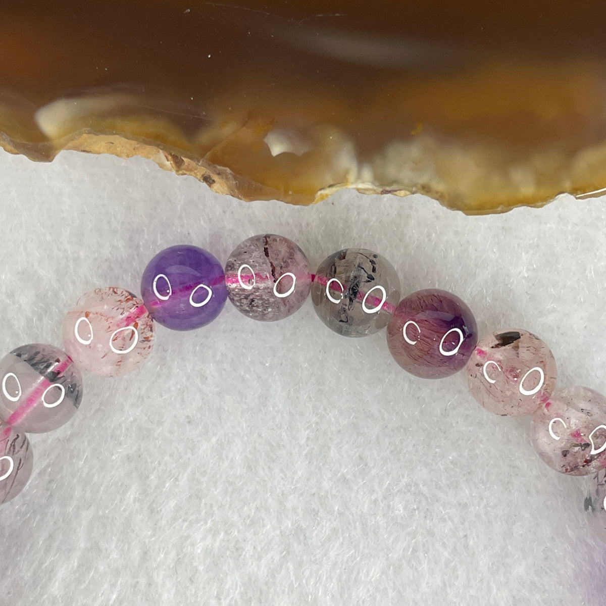 Certified Above-Average Grade Natural Super 7 Crystal Beads Bracelet | Authentic Sacred Seven Multi-Mineral Inclusions Quartz Spiritual Catalyst & Auric Shield Bracelet (11.96g | 15.5cm Length | 6.8mm | 28 Beads)
