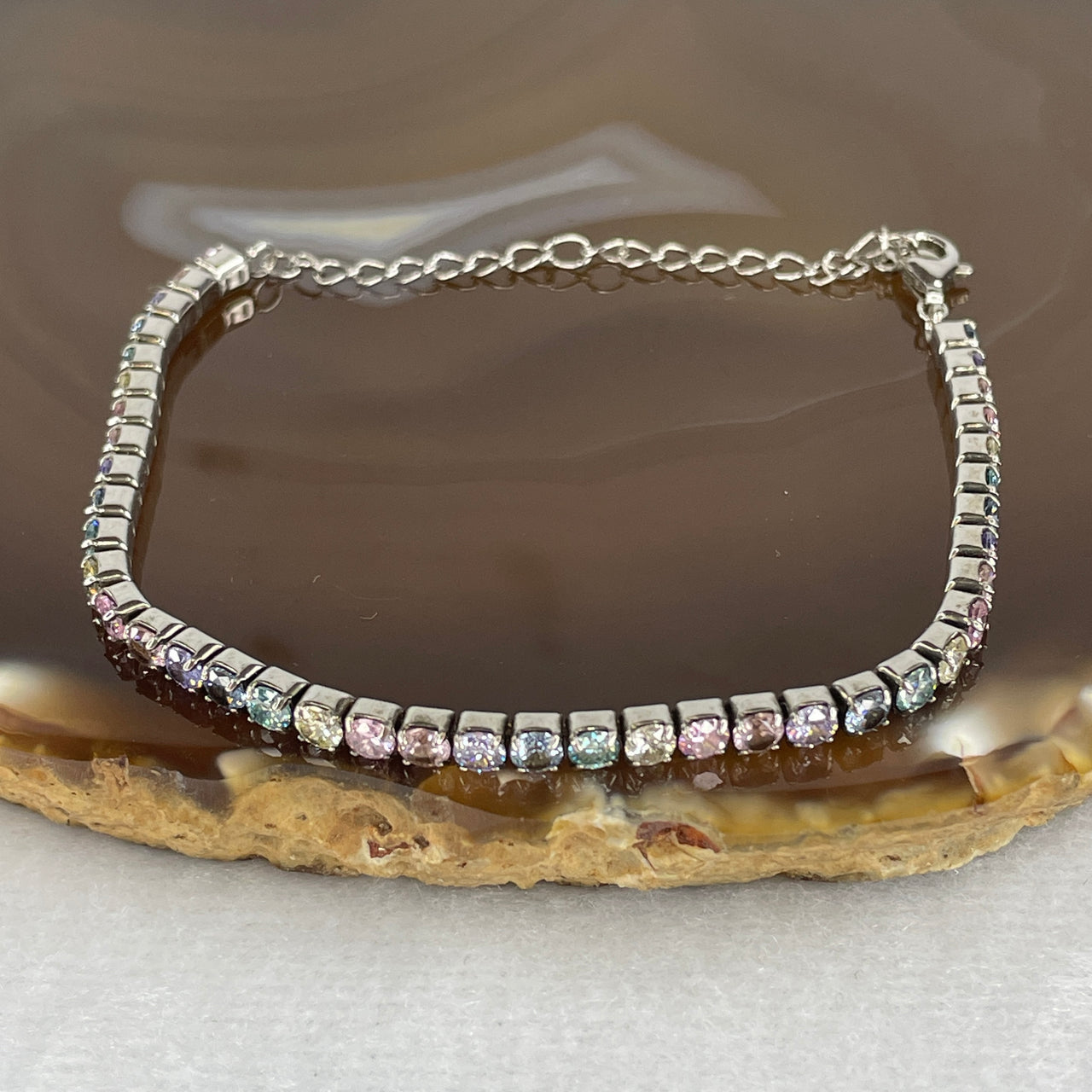 Rainbow Moissanite Beads Bracelet 4.60g 13-17cm 3.0 by 1.5mm 40 Pcs