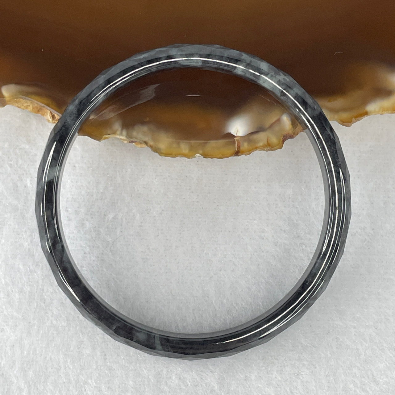 Certified Natural Type A Wuji Grey Jadeite Baby Faceted Bangle | Ultra-Rare Geometric Multi-Faceted Artisan Cut | "Ink Landscape" Premium Protective Keepsake & Family Heirloom (13.12g 6.7x4.2mm | 47.5mm Inner Diameter)