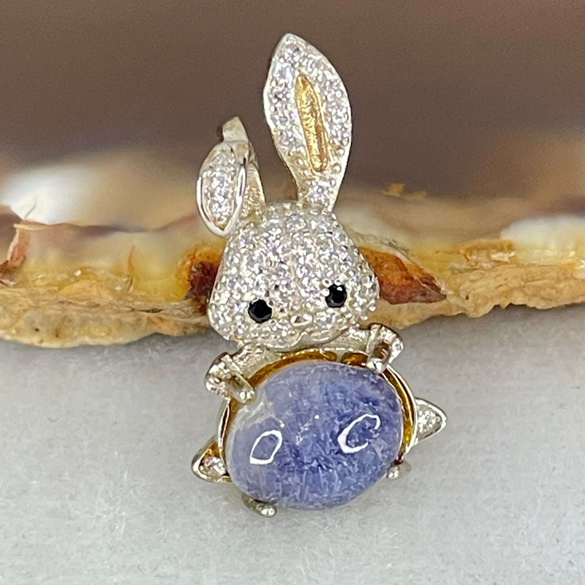 Rare Natural Blue Dumortierite Rutilated Quartz in S925 Sliver Rabbit Pendant 2.48g 9.0g 7.4 by 5.0mm - Huangs Jadeite and Jewelry Pte Ltd