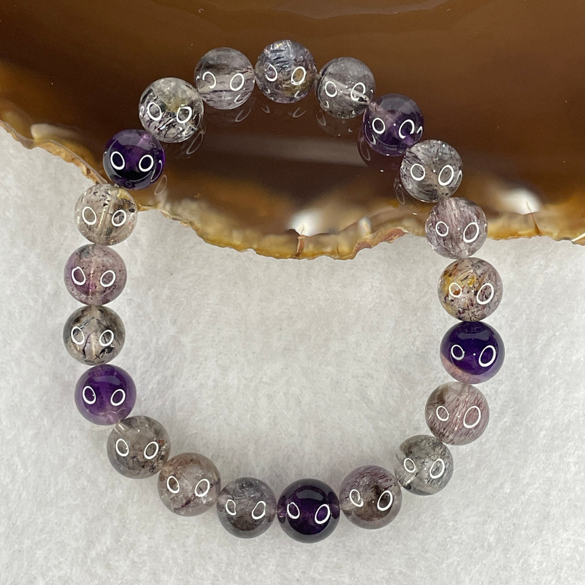 Certified Good Grade Natural Black Super 7 Crystal Beads Bracelet | 16cm Strand of 21 Beads 9.4mm (22.46g | Root Grounding, Manifestation & Aura Shield)