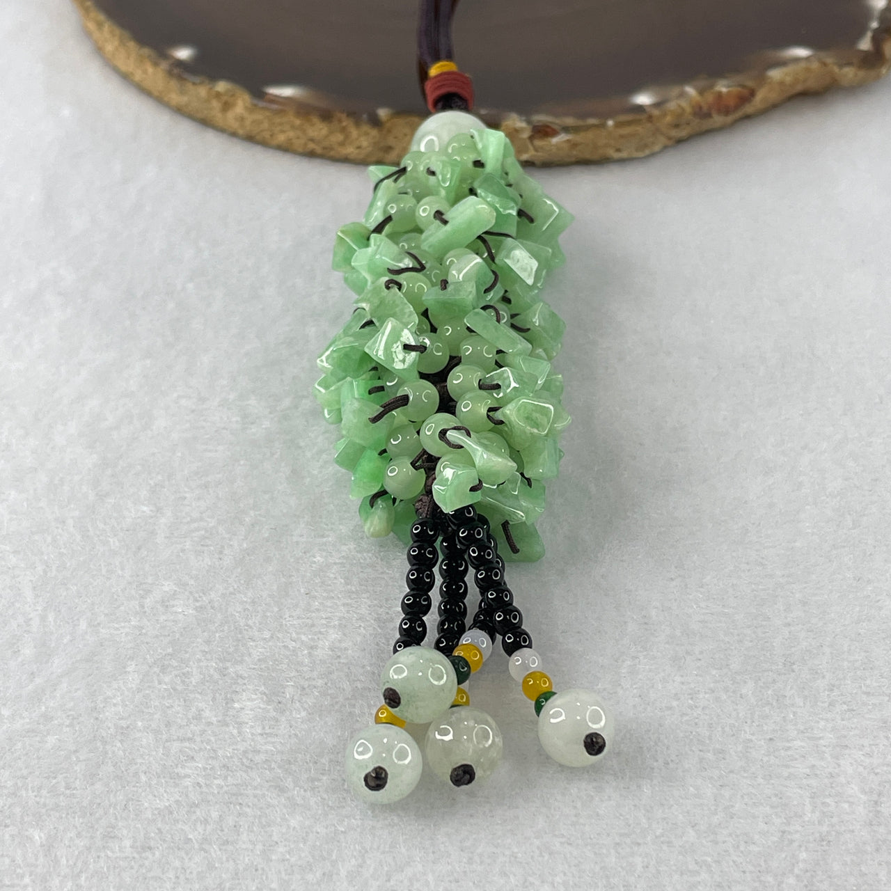 Natural Type A Green Jadeite Faceted Hanging Display | 100% Untreated Multi-Link Fortune Charm & Wall/Vehicle Art | Premium Fei Cui Decorative Talisman (50.51g | 13.6mm 1 Bead | 7.1 × 3.7 × 4.6mm Each)