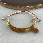Natural Type A Brownish with Green Jadeite Flowers with Strawberry and Butterfly Charms Bracelet 14.88g 16cm 8.3 by 6.2mm - Huangs Jadeite and Jewelry Pte Ltd