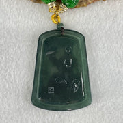 Grand Master Type A Icy Dark Blueish Green Samantabhadra Bodhisattva Guan Yin on Elephant and Flower Pendant 61.87g 57 by 41.6 by 5.6mm - Huangs Jadeite and Jewelry Pte Ltd