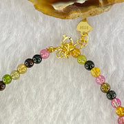Natural Tourmaline Beads with Melon Charm in S925 Sliver Gold Color Bracelet 4.06g 16cm 9.4 by 6.9mm - Huangs Jadeite and Jewelry Pte Ltd