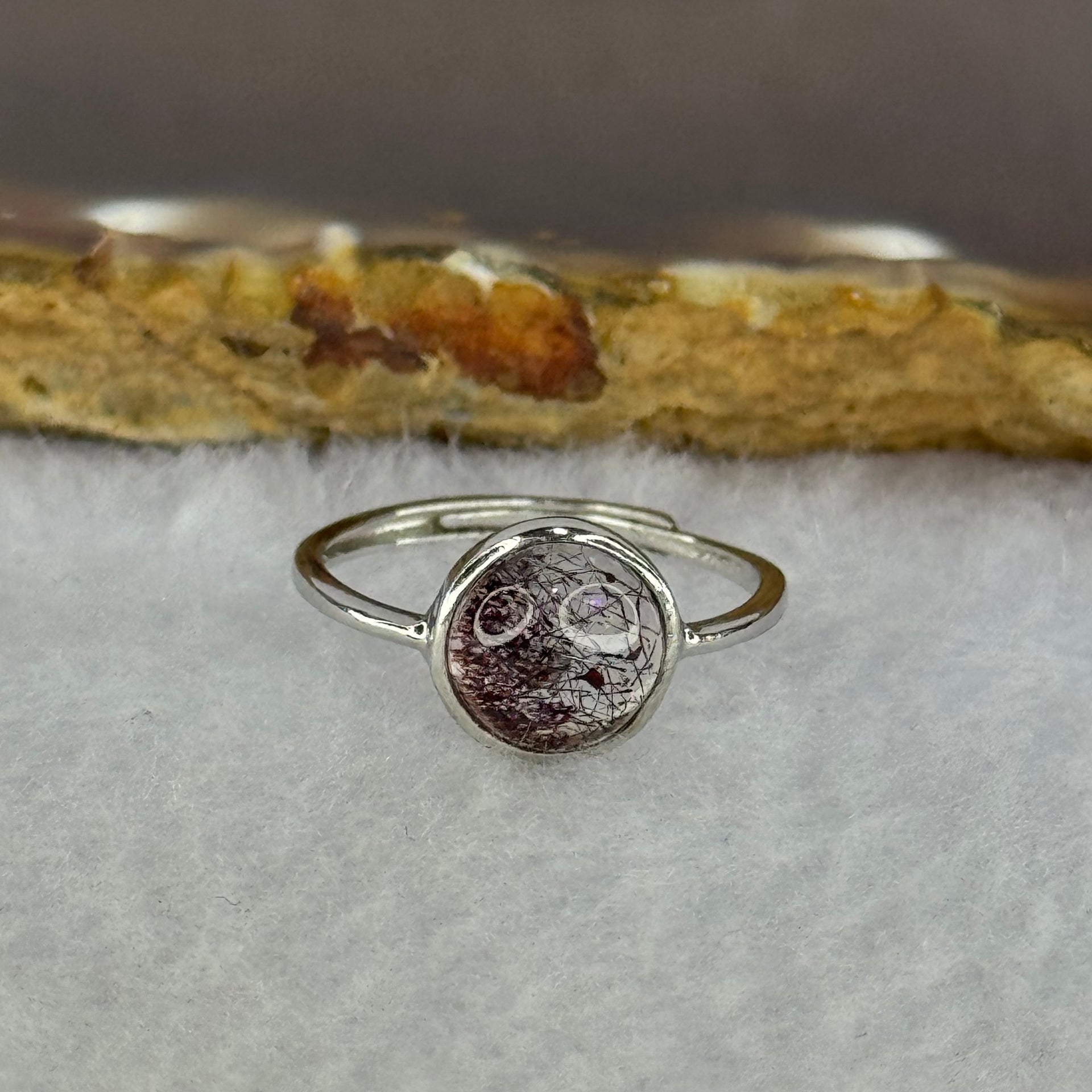 Very Good Grade Natural Super 7 S925 Silver Ring (Adjustable Size) 1.79g 8.3 by 4.5mm - Huangs Jadeite and Jewelry Pte Ltd