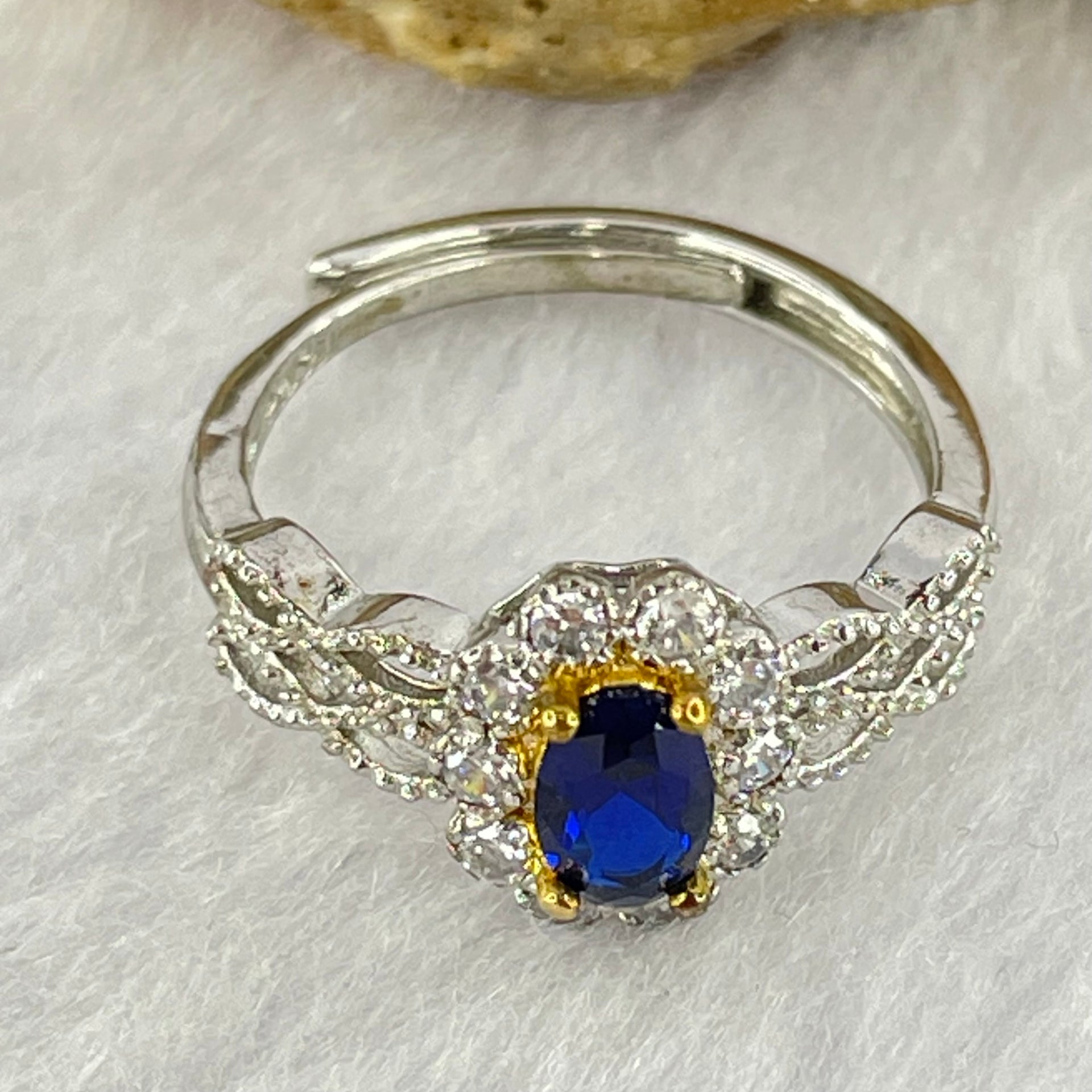 Blue Cubic Zirconia in S925 Sliver Ring (Adjustable Size) 1.68g 6.1 by 3.8mm 2.0mm - Huangs Jadeite and Jewelry Pte Ltd