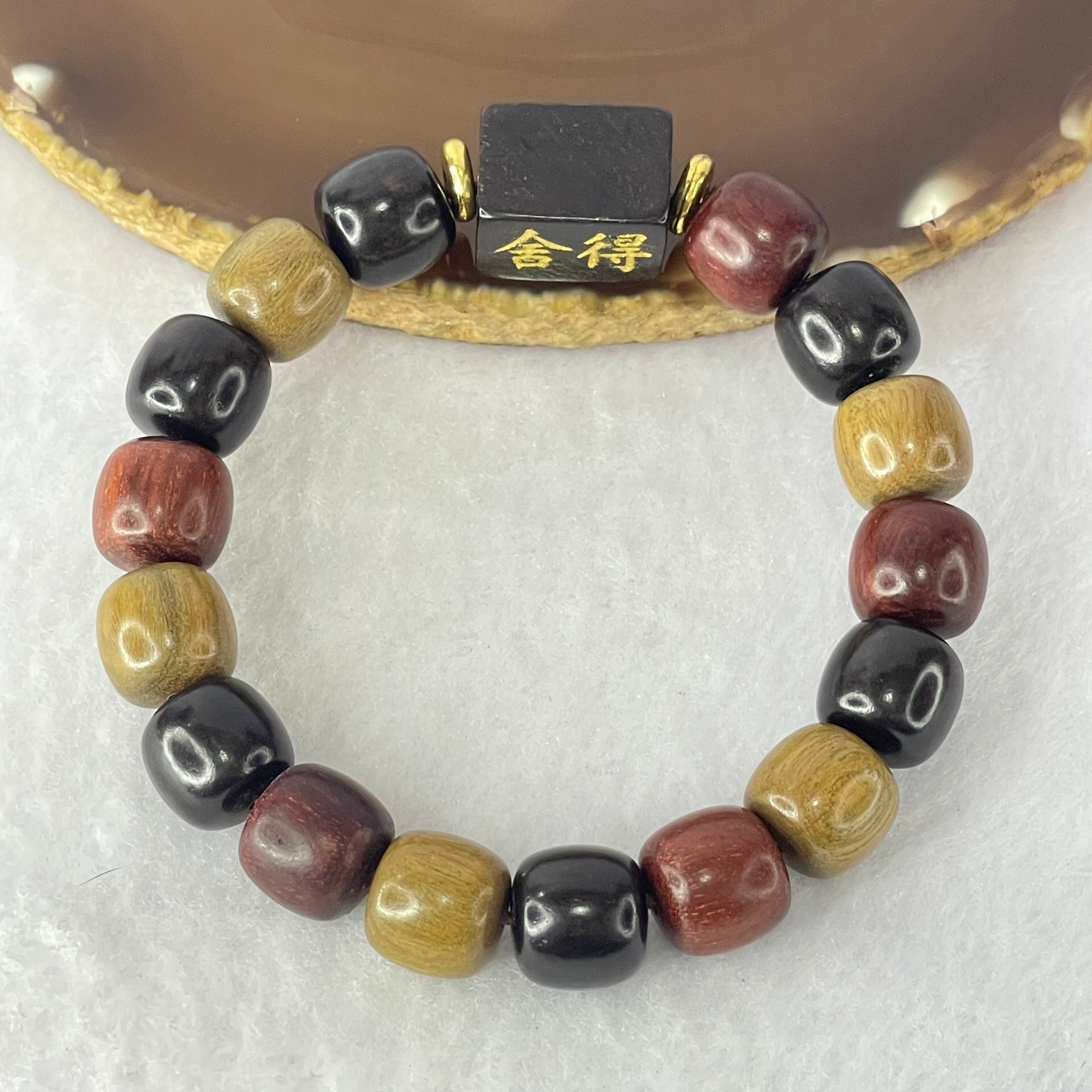 Natural Mixed Color Rose Wood Beads Bracelet 多宝珠小叶紫檀黑檀金丝楠手链 23.73g 18cm 12.1mm 16 Beads - Huangs Jadeite and Jewelry Pte Ltd
