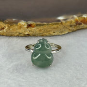 Type A Icy Blueish Green Jadeite Hulu with Crystals in S925 Sliver Ring (Adjustable Size) 3.42g 15.2 by 11.0 by 4.5mm - Huangs Jadeite and Jewelry Pte Ltd