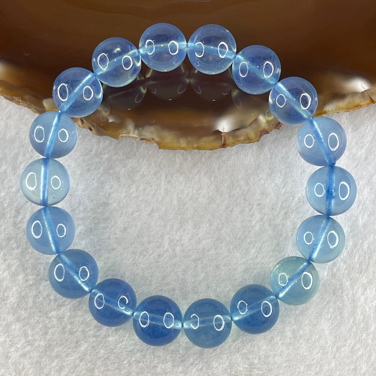 Certified Natural Good Grade Aquamarine Beads Bracelet 34.30g 16cm 11.3mm 18 Beads