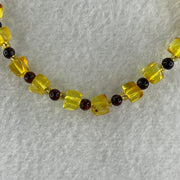 Natural Yellow Amber Square Shape with Cognac Amber Round Shape Bracelet 4.31g 18cm 6.3mm 20 Beads - Huangs Jadeite and Jewelry Pte Ltd