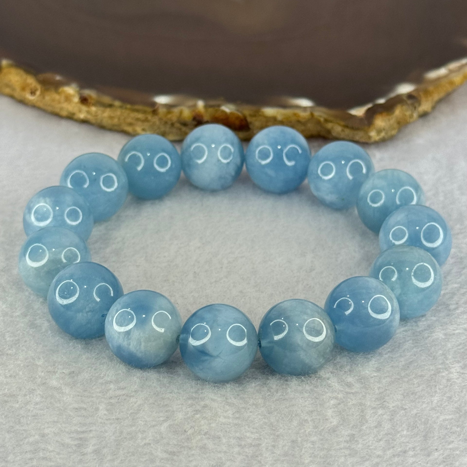 Natural Aquamarine Beads Bracelet 66.27g 19cm 14.8mm 15 Beads - Huangs Jadeite and Jewelry Pte Ltd