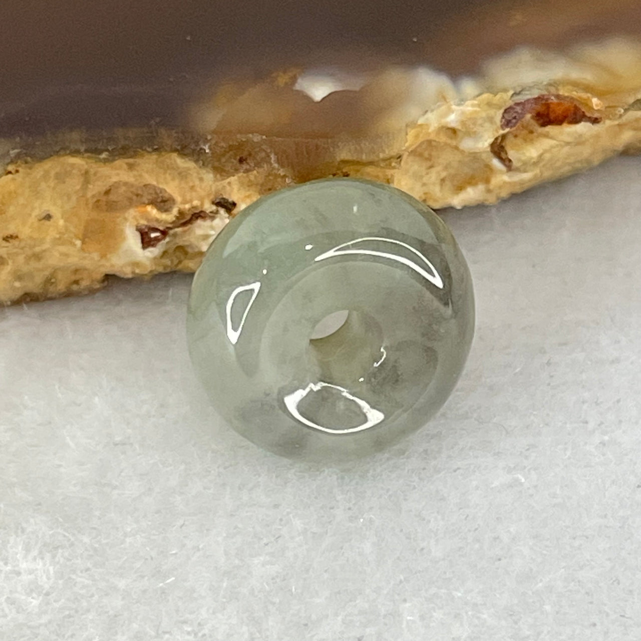 Type A Wuji Grey Jadeite Ping An Kou Donut Charm Pendant 2.15g 12.5 by 6.8mm - Huangs Jadeite and Jewelry Pte Ltd