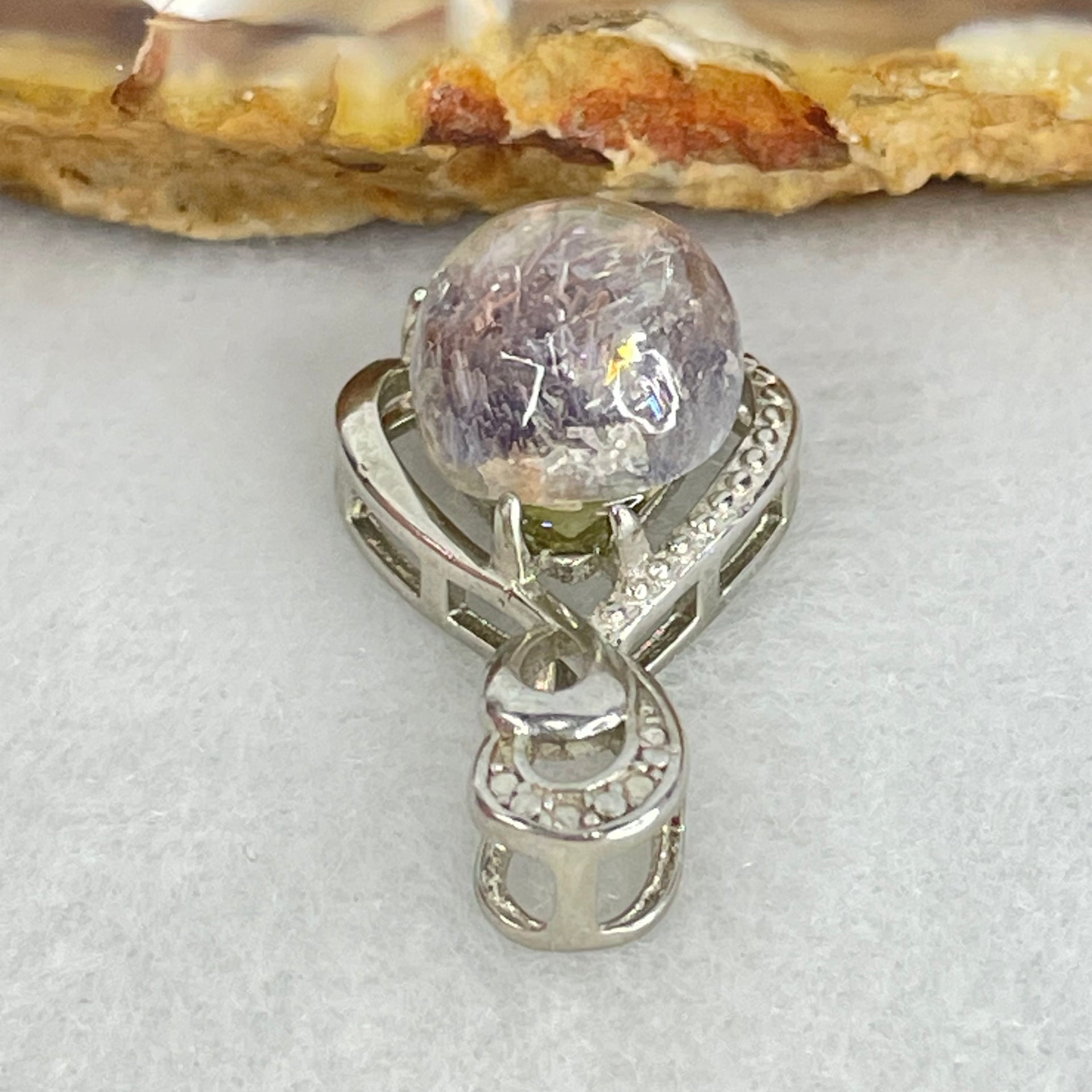 Above Average Grade Rare Natural Blue Dumortierite Rutilated Quartz in S925 Pendant 2.82g 11.1 by 9.7 by 7.0mm - Huangs Jadeite and Jewelry Pte Ltd