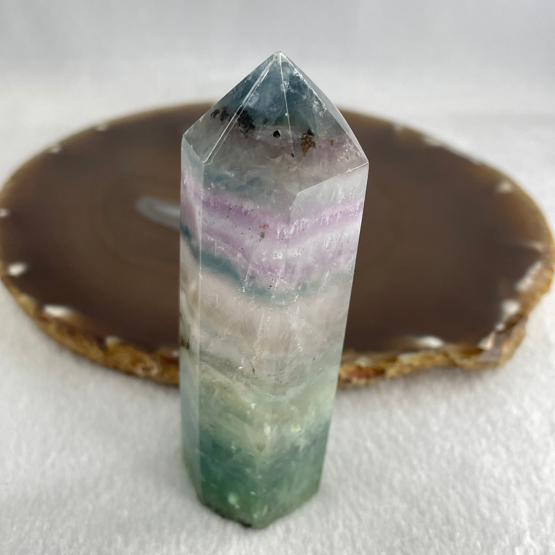 Natural Green and Purple Fluorite Quartz Tower Display 109.09g 91.6 by 31.1 by 26.0mm - Huangs Jadeite and Jewelry Pte Ltd