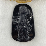Type A Opaque to Partial Translucent Black Omphacite Jadeite Milo Laughing Buddha Pendant 22.86g 64.6 by 40.5 by 8.7mm - Huangs Jadeite and Jewelry Pte Ltd